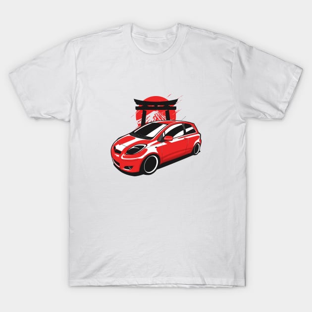 Red Yaris MK2 Hatchback T-Shirt by KaroCars